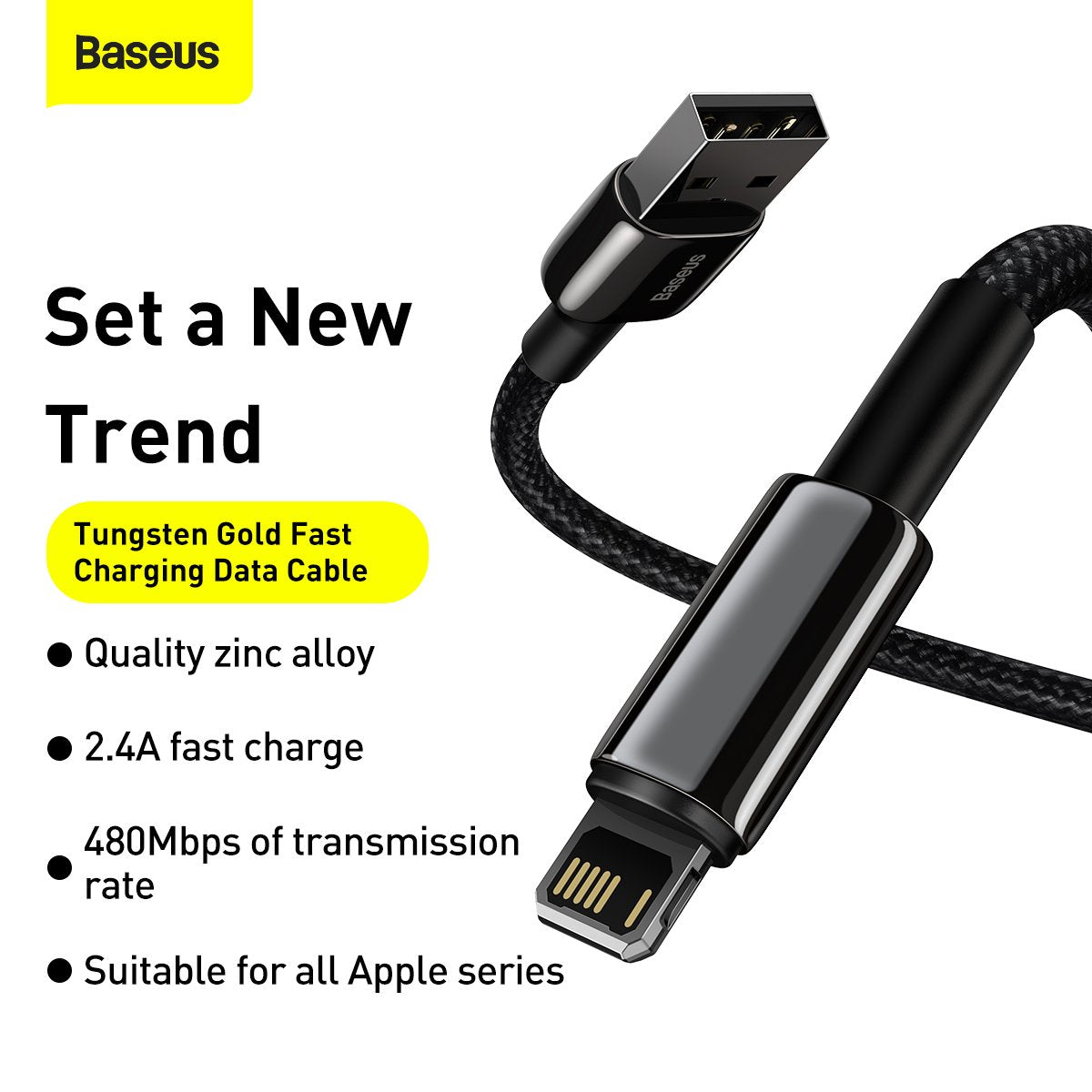 Baseus Tungsten Gold Fast Charging Data Cable USB to iP 2.4A