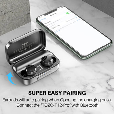 TOZO T12 Pro Wireless Bluetooth Earbuds with 4 Mics Noise Cancelling & 160 Hours Playtime