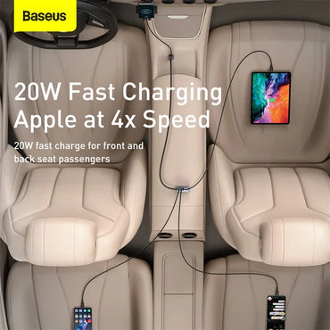 Baseus Share Together PPS Multi-Port Fast Charging Car Charger With Extension Cord 120W 2U+2C – Gray