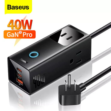 Baseus 6 in 1 PowerCombo Digital Power Strip 3AC + USB + Dual Type C 40W With 1.5m Power Cord CN Black