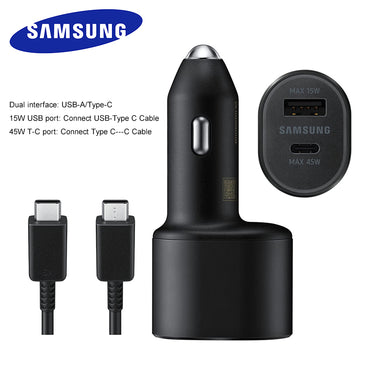 Super Fast Dual Car Charger (45W+15W) with Super Fast Charging Cable for Samsung Galaxy