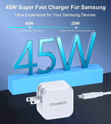 Choetech USB-C PD 45W GaN Type-C Wall Charger with PPS for Samsung Super Fast Charging