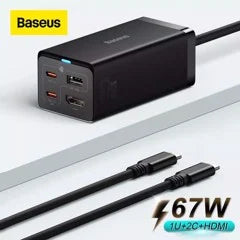 Baseus GaN5 Pro Desktop Fast Charger USB + Dual Type C+ HDMI 67W With 1.5m Power Cord CN Black