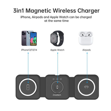 Choetech 3-in-1 Foldable Fast Wireless Charger for Android, iPhone, AirPods and Apple Watch