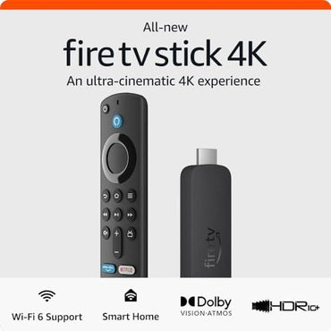 Amazon Fire Stick 4K Fire TV Stick 4K streaming device with Alexa built in, Ultra HD, Dolby Vision, includes the Alexa Voice Remote