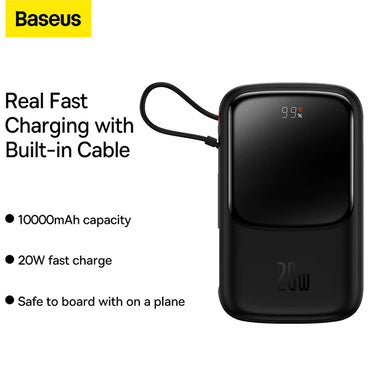 Baseus Qpow Pro 20W Digital Display Fast Charge Power Bank 10000mAh With iPhone Cable Black
