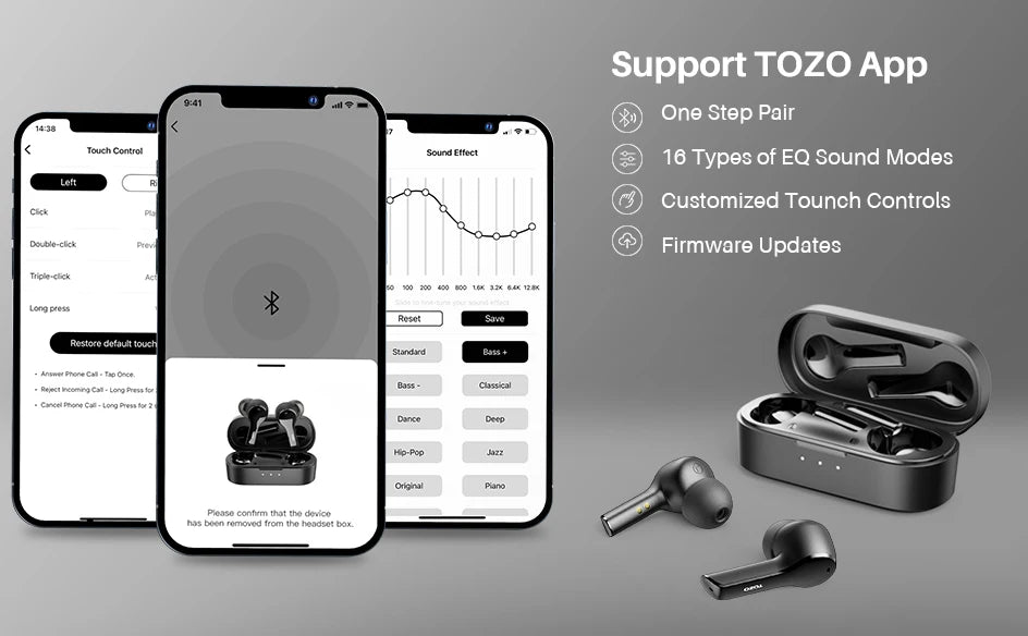 TOZO T9S True Wireless Earbuds with 4 Mic Noise Canceling & Up to 10 Hours Playtime