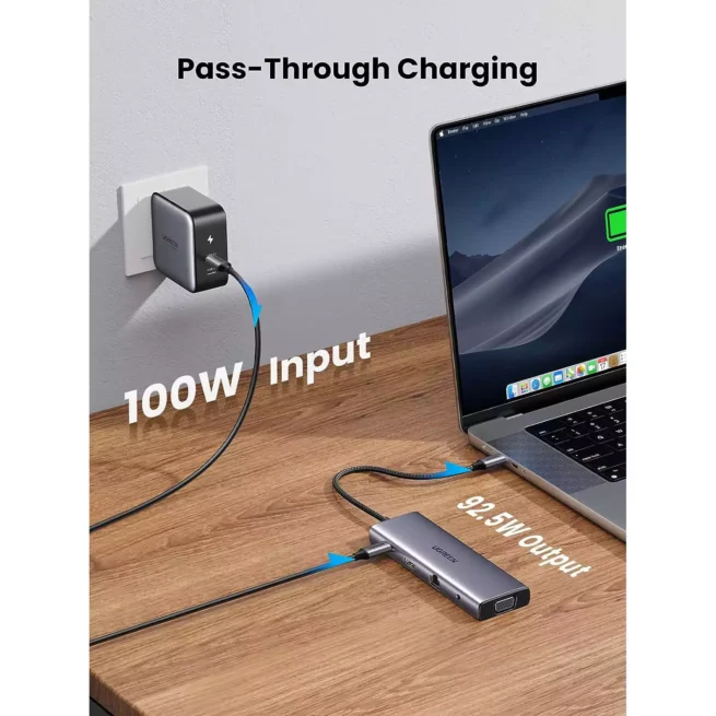 UGREEN USB C Hub, 10-in-1 USB-C Dongle with 4K HDMI & VGA Dual Monitor,  1Gbps Ethernet, 100W PD, 3 USB 3.0 Ports, 3.5mm Audio Jack, SD/TF Card  Slots